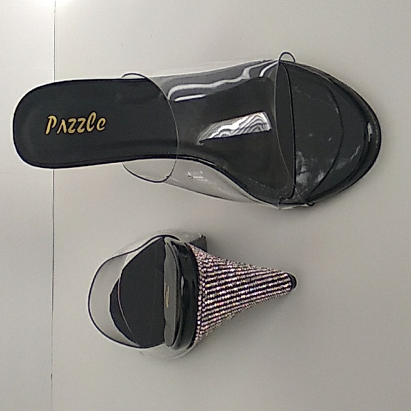 PAZZLE Womens Black and Clear Rhinestone Wedge Heels *HOST PICK* - Picture 3 of 3